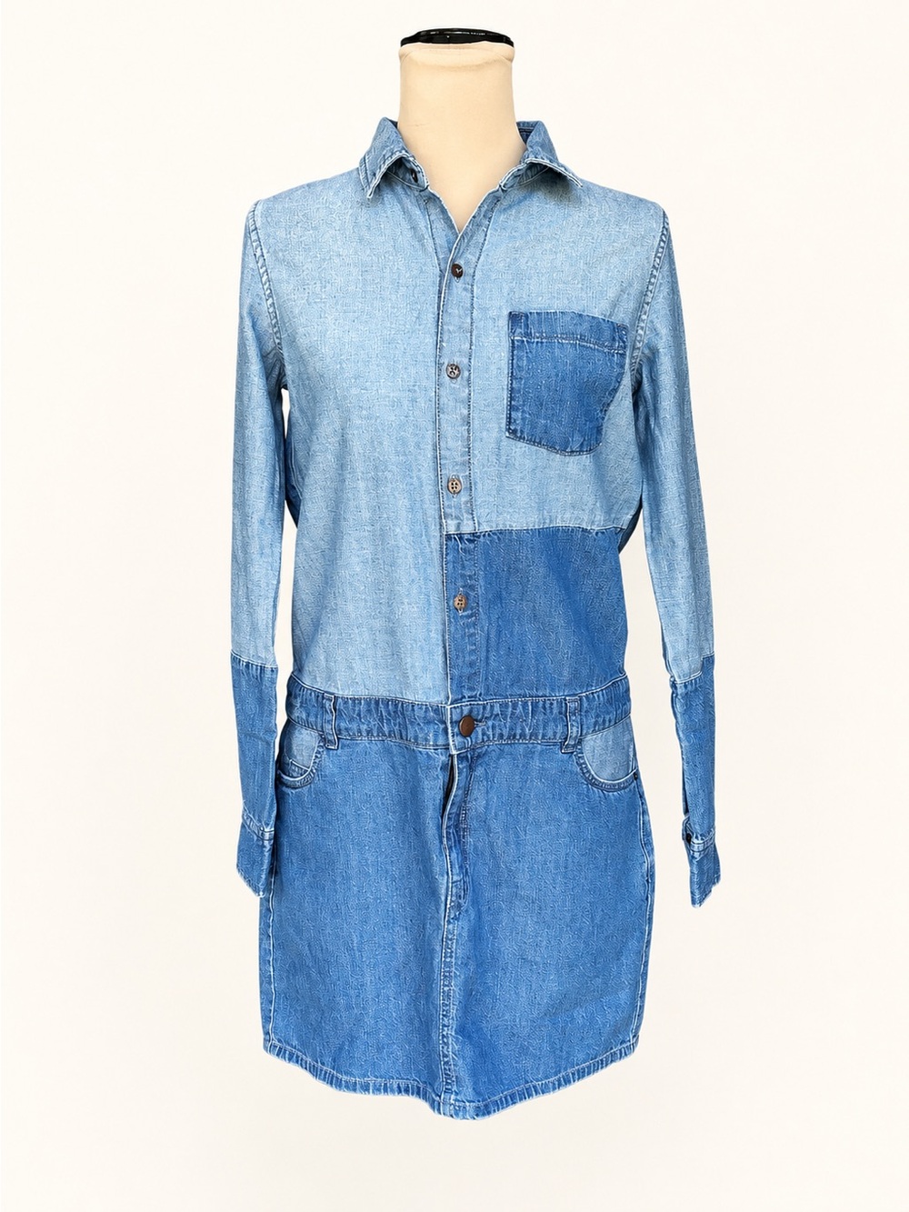 Current/Elliott Patchwork Denim Shirt Dress Size 1 Small